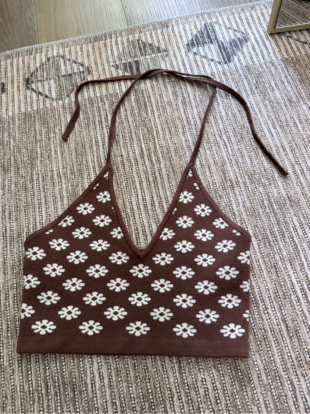 Cotton Candy Brown & White Floral Halter Crop Top